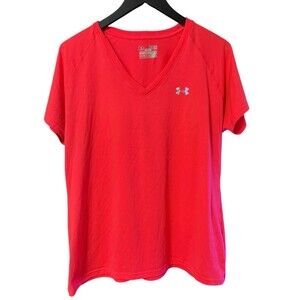 Under Armour Tech Women’s Large Hot Pink Coral Heat Gear XL Athletic V-Neck Top